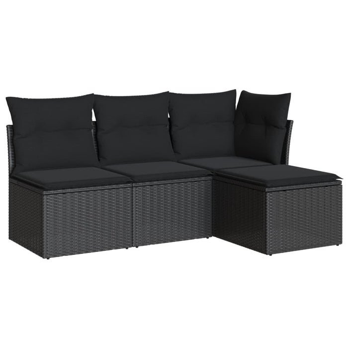 4 Piece Garden Sofa Set With Cushions Black Poly Rattan Txaktta