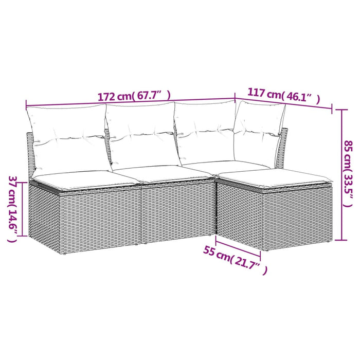 4 Piece Garden Sofa Set With Cushions Black Poly Rattan Txaktta