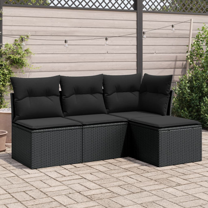 4 Piece Garden Sofa Set With Cushions Black Poly Rattan Txaktta