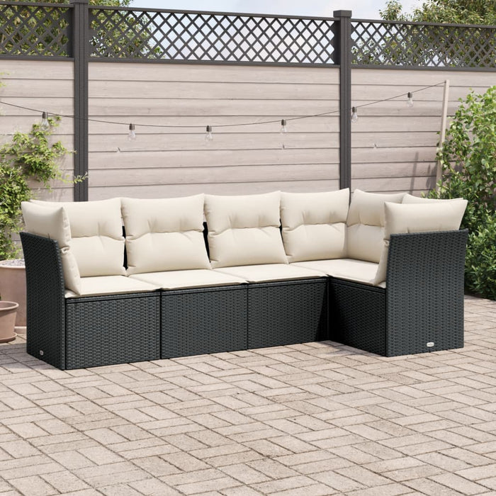 5 Piece Garden Sofa Set With Cushions Black Poly Rattan Txakatp