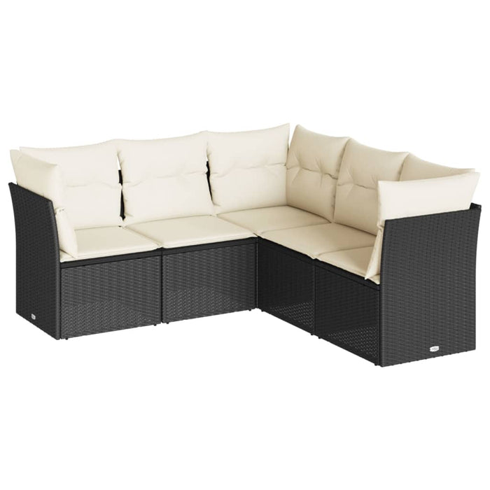 5 Piece Garden Sofa Set With Cushions Black Poly Rattan Txakapp