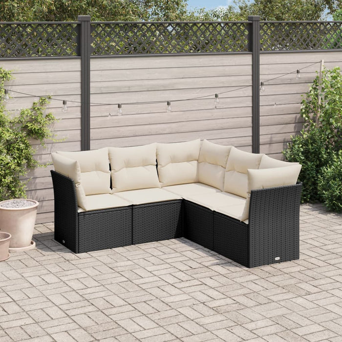 5 Piece Garden Sofa Set With Cushions Black Poly Rattan Txakapp