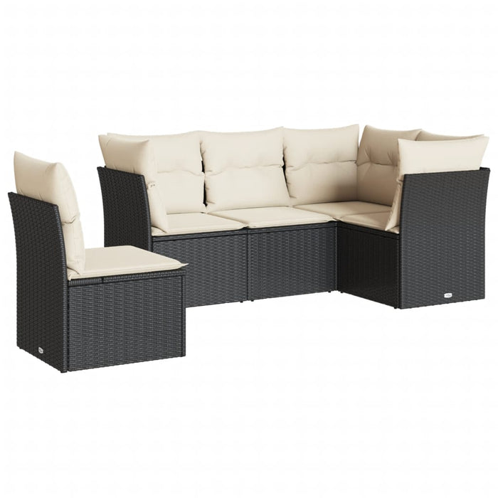 5 Piece Garden Sofa Set With Cushions Black Poly Rattan Txakaip