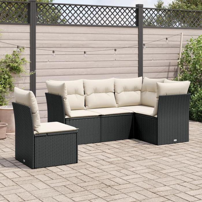 5 Piece Garden Sofa Set With Cushions Black Poly Rattan Txakaip