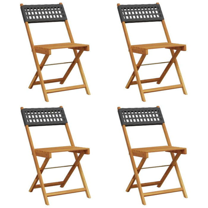 Folding Garden Chairs 4 Pcs Black Poly Rattan And Solid Wood Txoapkx