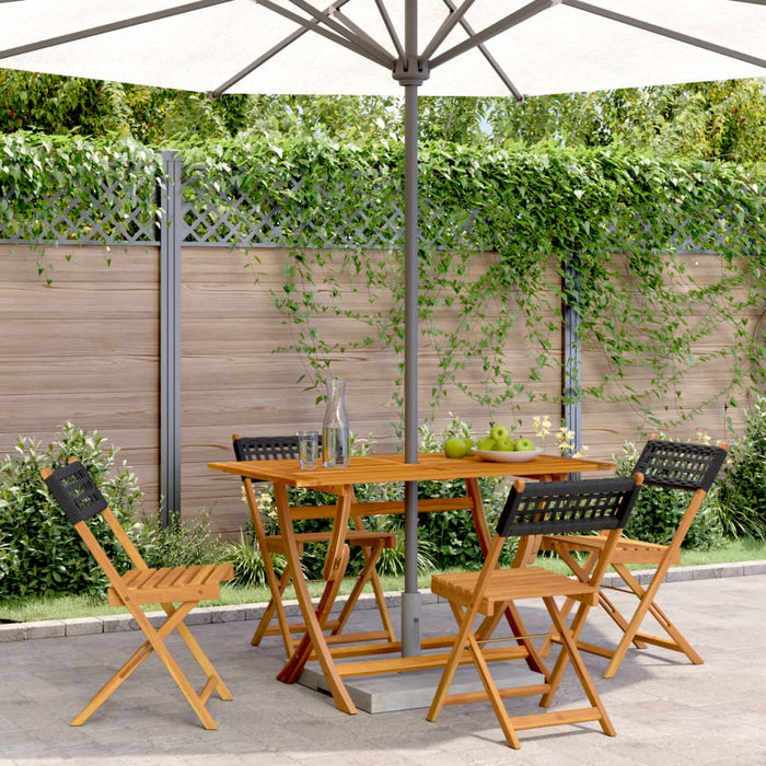 Folding Garden Chairs 4 Pcs Black Poly Rattan And Solid Wood Txoapkx