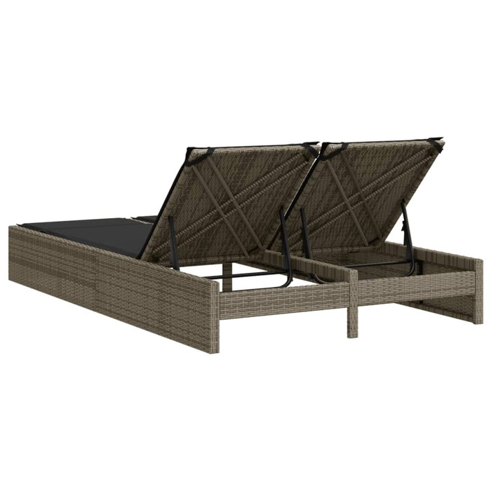 Double Sun Lounger With Cushions Grey Poly Rattan Tlnltb