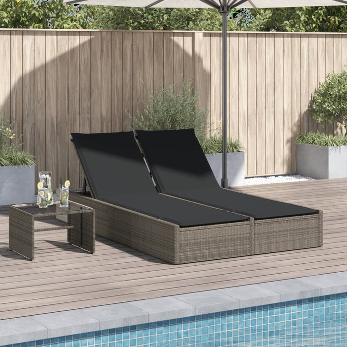 Double Sun Lounger With Cushions Grey Poly Rattan Tlnltb