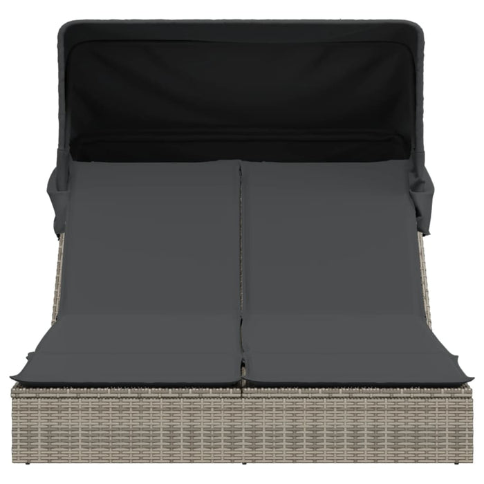 Double Sun Lounger With Canopy And Cushions Grey Poly Rattan Tlnltk