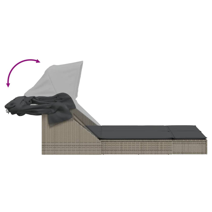 Double Sun Lounger With Canopy And Cushions Grey Poly Rattan Tlnltk
