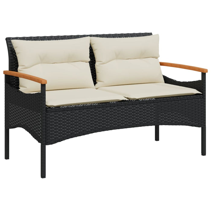 Garden Bench With Cushions 116X62.5X74 Cm Black Poly Rattan Tlnabo