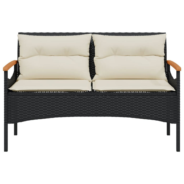 Garden Bench With Cushions 116X62.5X74 Cm Black Poly Rattan Tlnabo