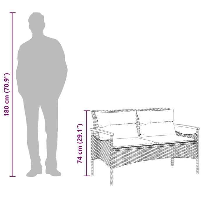 Garden Bench With Cushions 116X62.5X74 Cm Black Poly Rattan Tlnabo