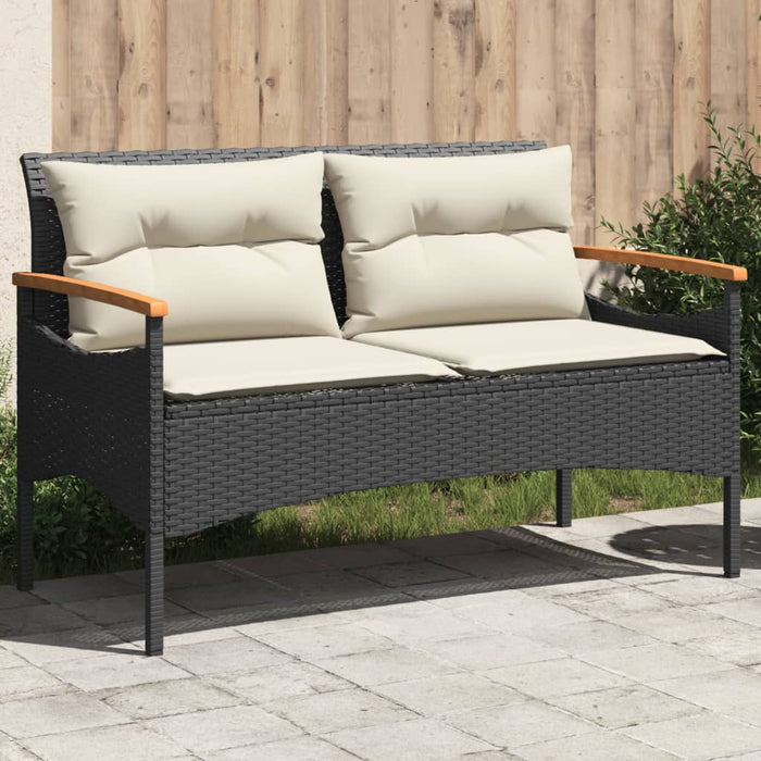 Garden Bench With Cushions 116X62.5X74 Cm Black Poly Rattan Tlnabo