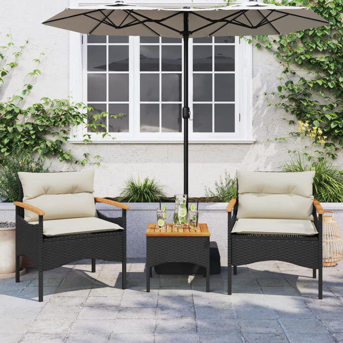 3 Piece Garden Sofa Set With Cushions Black Poly Rattan Tlnaba