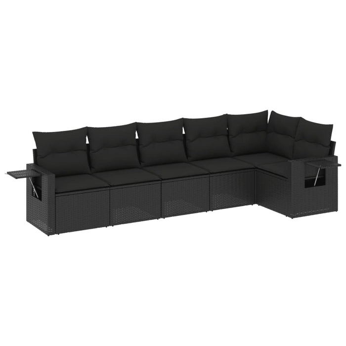 6 Piece Garden Sofa Set With Cushions Black Poly Rattan Txxbona