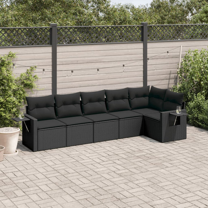 6 Piece Garden Sofa Set With Cushions Black Poly Rattan Txxbona