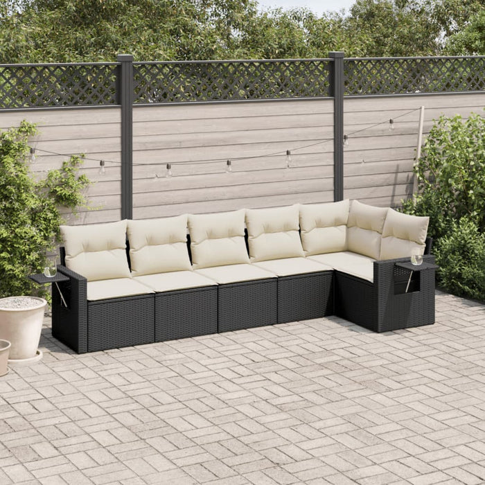 6 Piece Garden Sofa Set With Cushions Black Poly Rattan Txxbonp