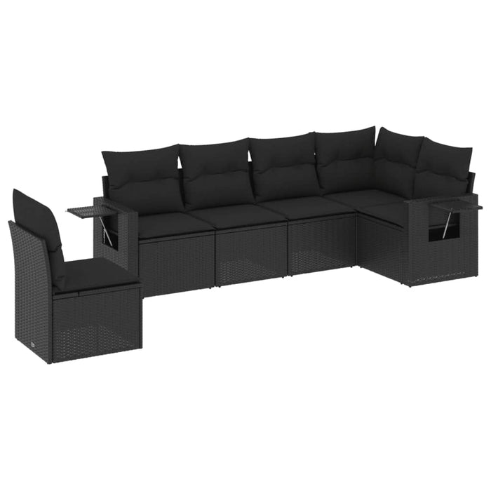 6 Piece Garden Sofa Set With Cushions Black Poly Rattan Txxbxxa
