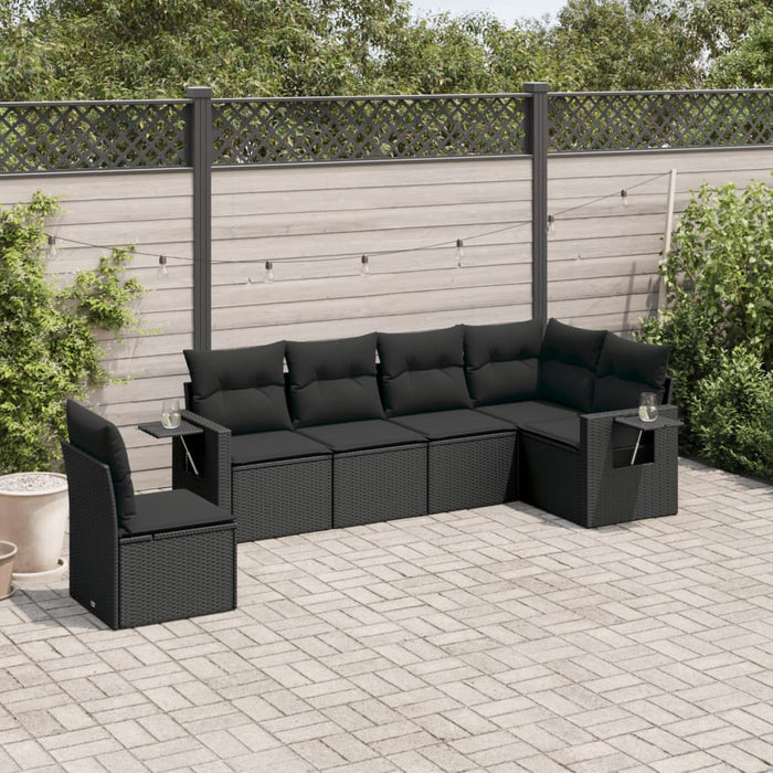 6 Piece Garden Sofa Set With Cushions Black Poly Rattan Txxbxxa