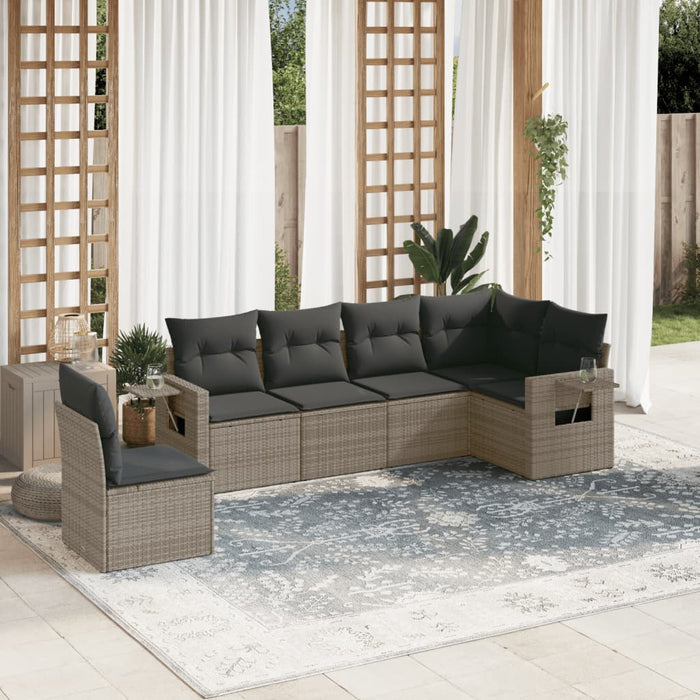 6 Piece Garden Sofa Set With Cushions Grey Poly Rattan Txxbxxk