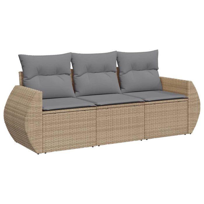 3 Piece Garden Sofa Set With Cushions Beige Poly Rattan Txxobpn