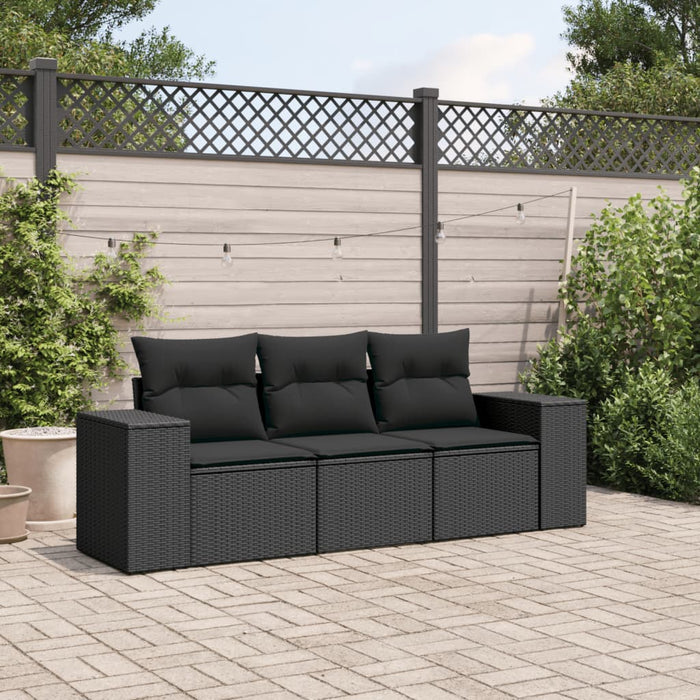 3 Piece Garden Sofa Set With Cushions Black Poly Rattan Txxxxpa