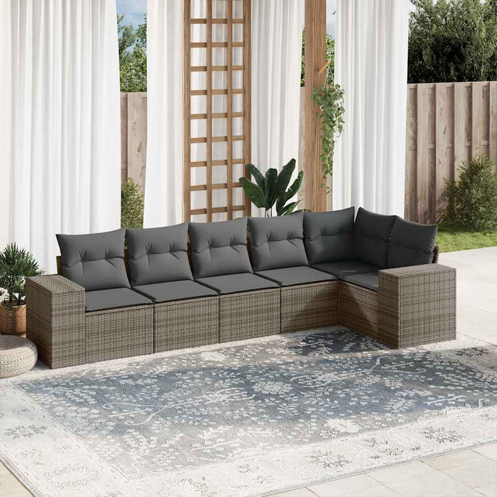 6 Piece Garden Sofa Set With Cushions Grey Poly Rattan Txxxpnk