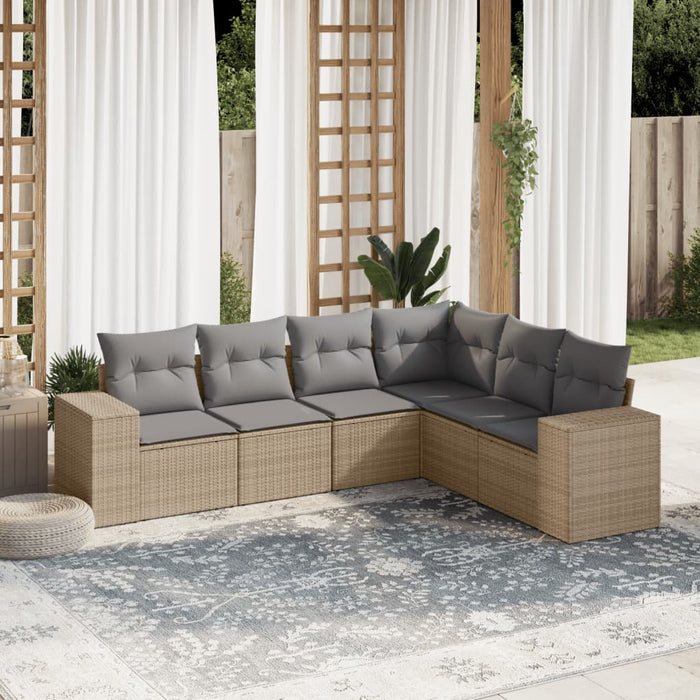 6 Piece Garden Sofa Set With Cushions Beige Poly Rattan Txxxlbn