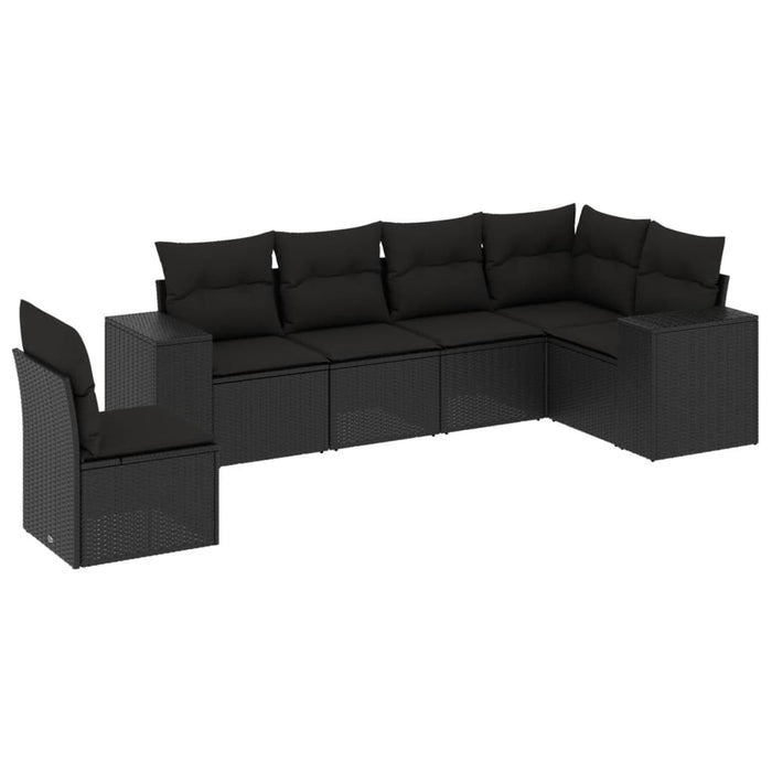 6 Piece Garden Sofa Set With Cushions Black Poly Rattan Txxxlxa