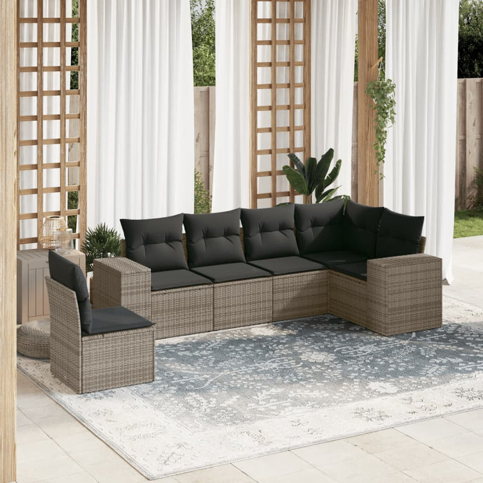 6 Piece Garden Sofa Set With Cushions Grey Poly Rattan Txxxlxk