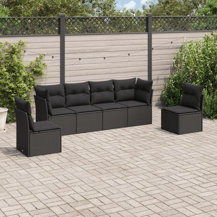6 Piece Garden Sofa Set With Cushions Black Poly Rattan Txoitlp