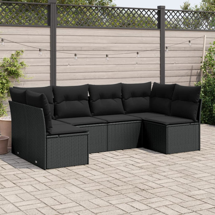 6 Piece Garden Sofa Set With Cushions Black Poly Rattan Txoitnp