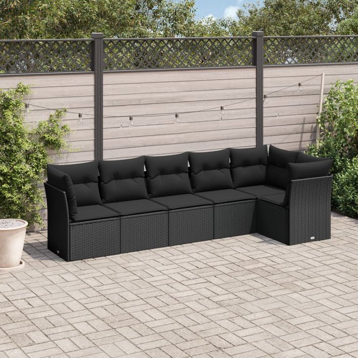 6 Piece Garden Sofa Set With Cushions Black Poly Rattan Txoilpp