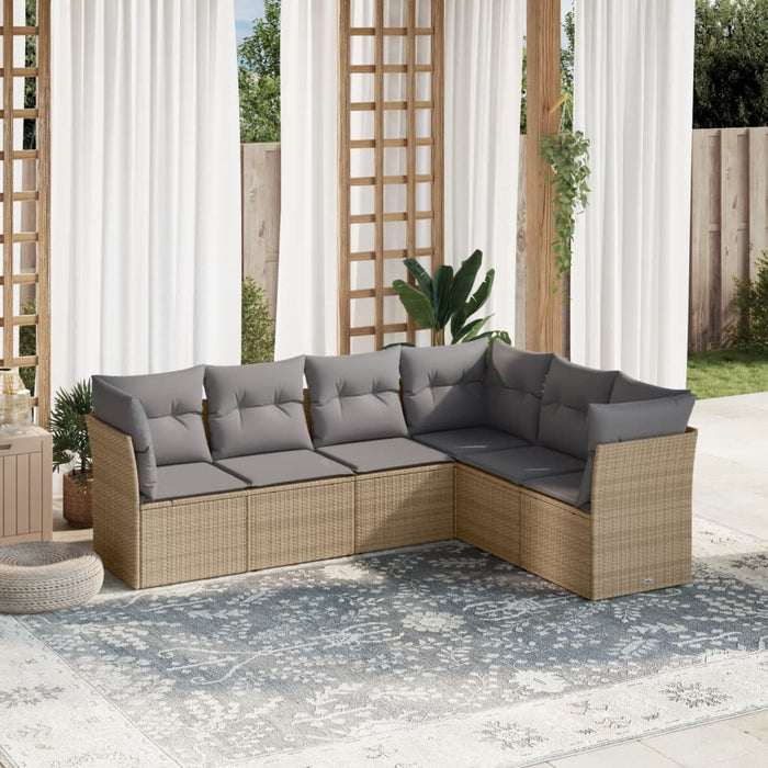 6 Piece Garden Sofa Set With Cushions Beige Poly Rattan Txoilik