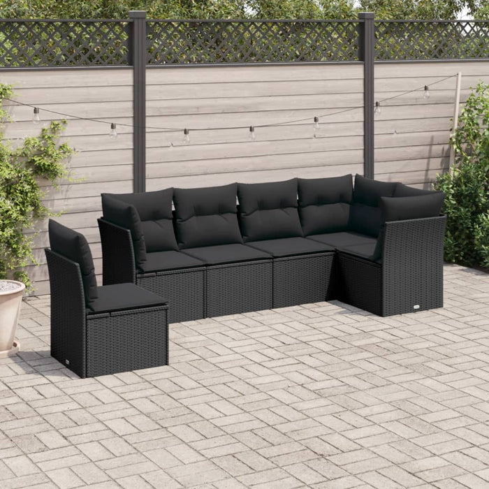 6 Piece Garden Sofa Set With Cushions Black Poly Rattan Txoilkp