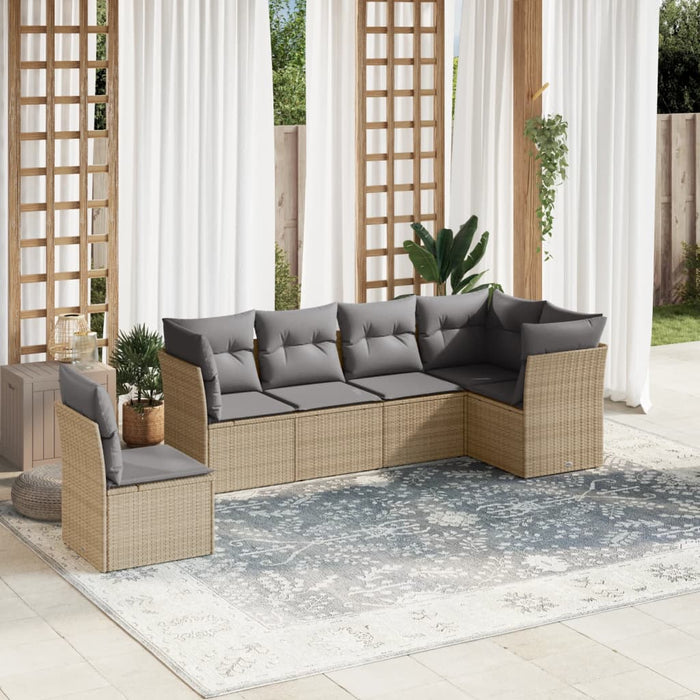 6 Piece Garden Sofa Set With Cushions Beige Poly Rattan Txoilkk