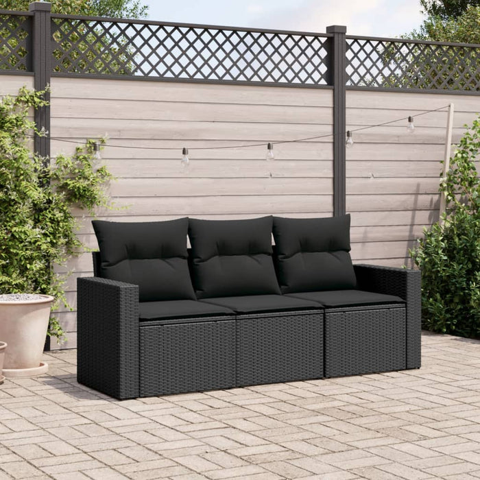 3 Piece Garden Sofa Set With Cushions Black Poly Rattan Txonlap