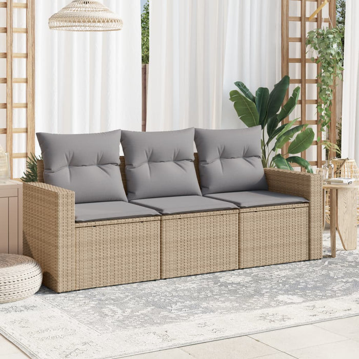 3 Piece Garden Sofa Set With Cushions Beige Poly Rattan Txonlak
