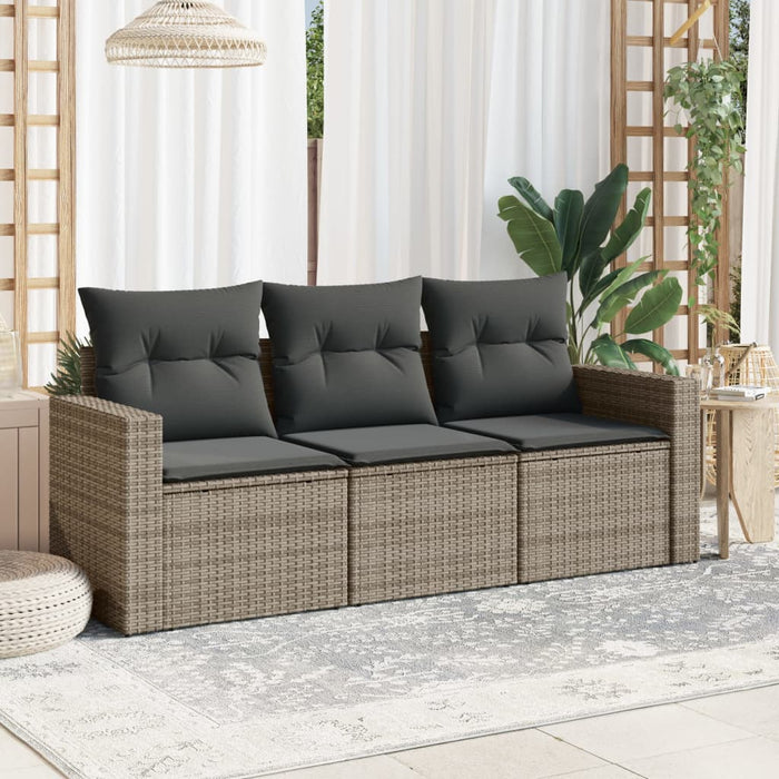 3 Piece Garden Sofa Set With Cushions Grey Poly Rattan Txonlpb
