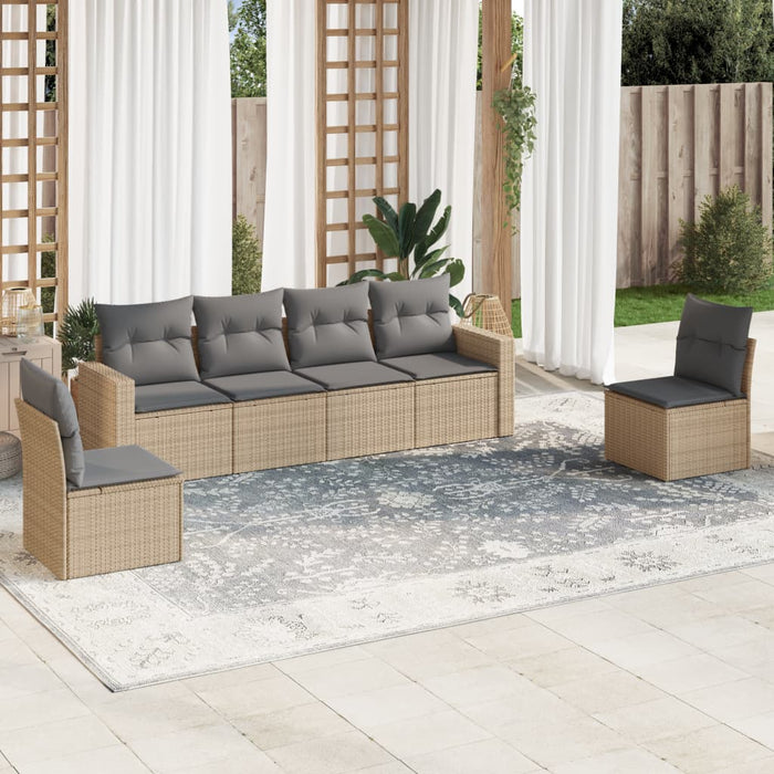 6 Piece Garden Sofa Set With Cushions Beige Poly Rattan Txonikk