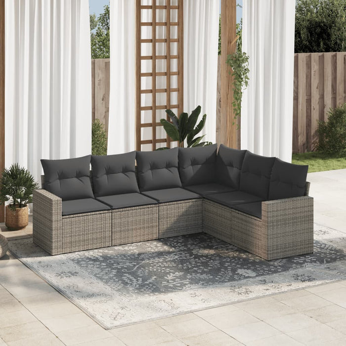 6 Piece Garden Sofa Set With Cushions Grey Poly Rattan Txokbbb