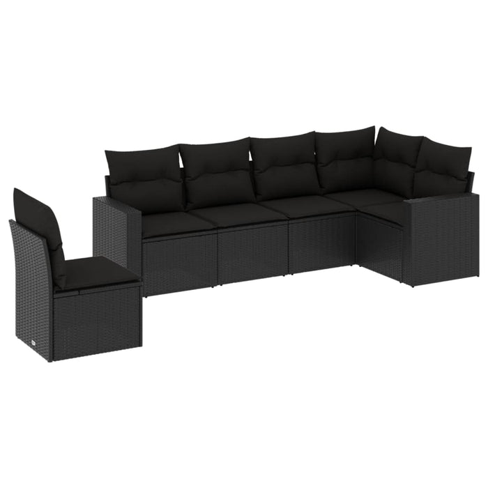 6 Piece Garden Sofa Set With Cushions Black Poly Rattan Txokbop