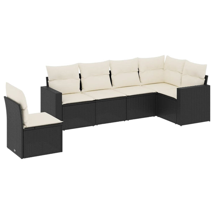 6 Piece Garden Sofa Set With Cushions Black Poly Rattan Txokbol