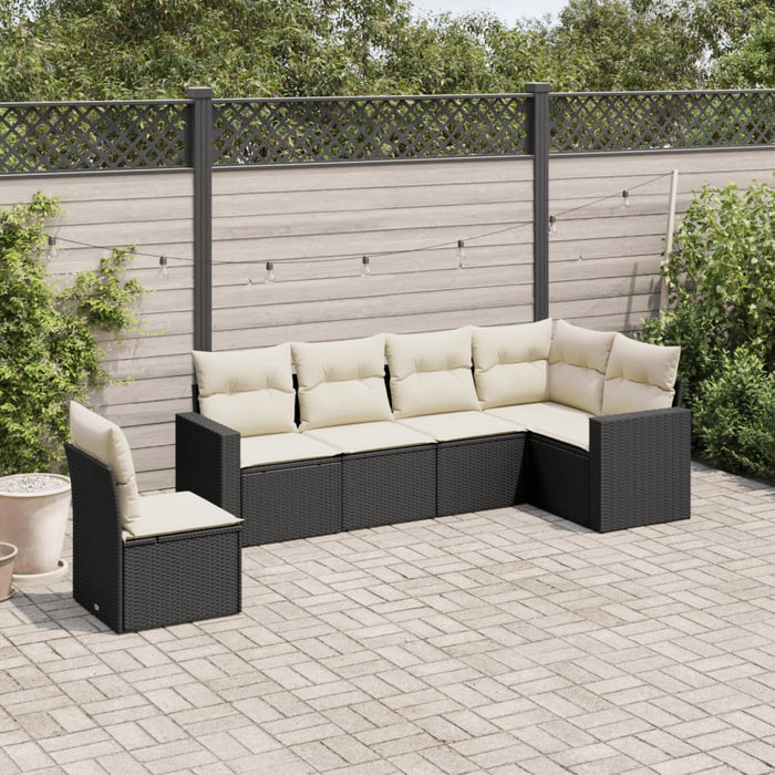 6 Piece Garden Sofa Set With Cushions Black Poly Rattan Txokbol
