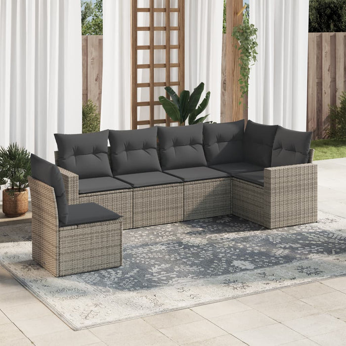 6 Piece Garden Sofa Set With Cushions Grey Poly Rattan Txokbxb