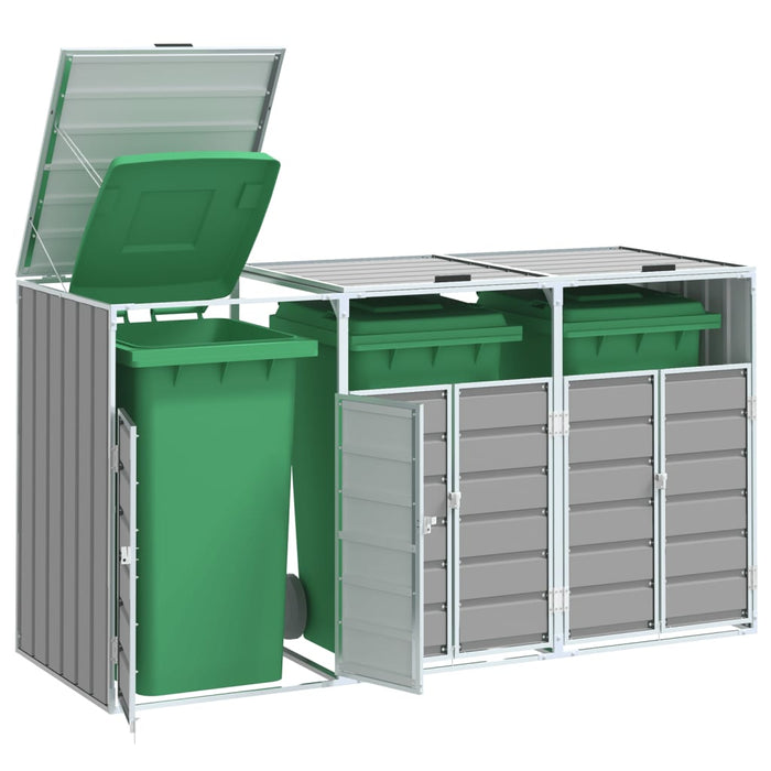 Wheelie Bin Storage For Triple Bins Grey 216X81X115 Cm Steel Abblonb