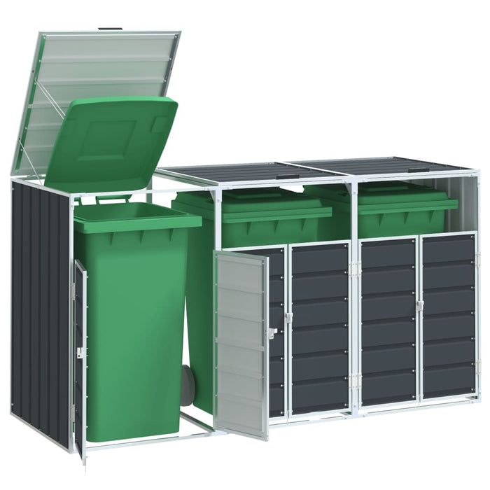 Wheelie Bin Storage For Triple Bins Anthracite 216X81X115 Cm Steel Abblono