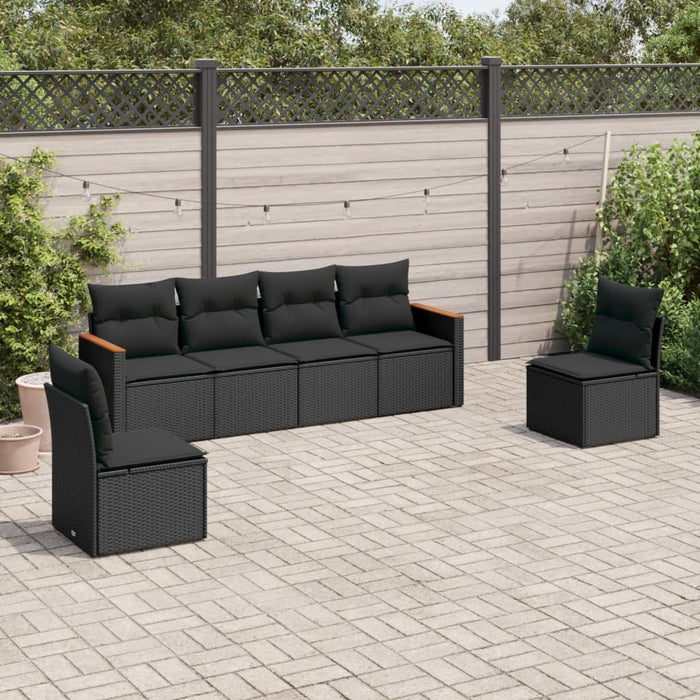 6 Piece Garden Sofa Set With Cushions Black Poly Rattan Txxpnpk