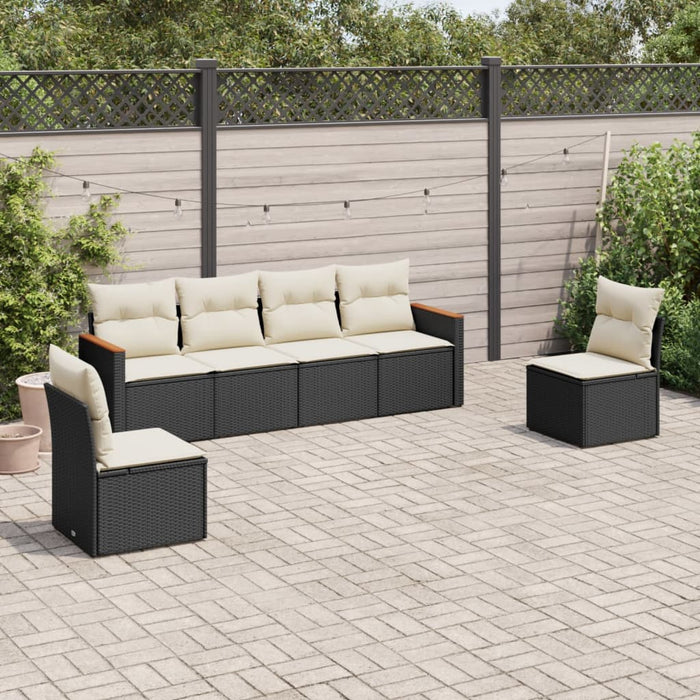 6 Piece Garden Sofa Set With Cushions Black Poly Rattan Txxpnlb